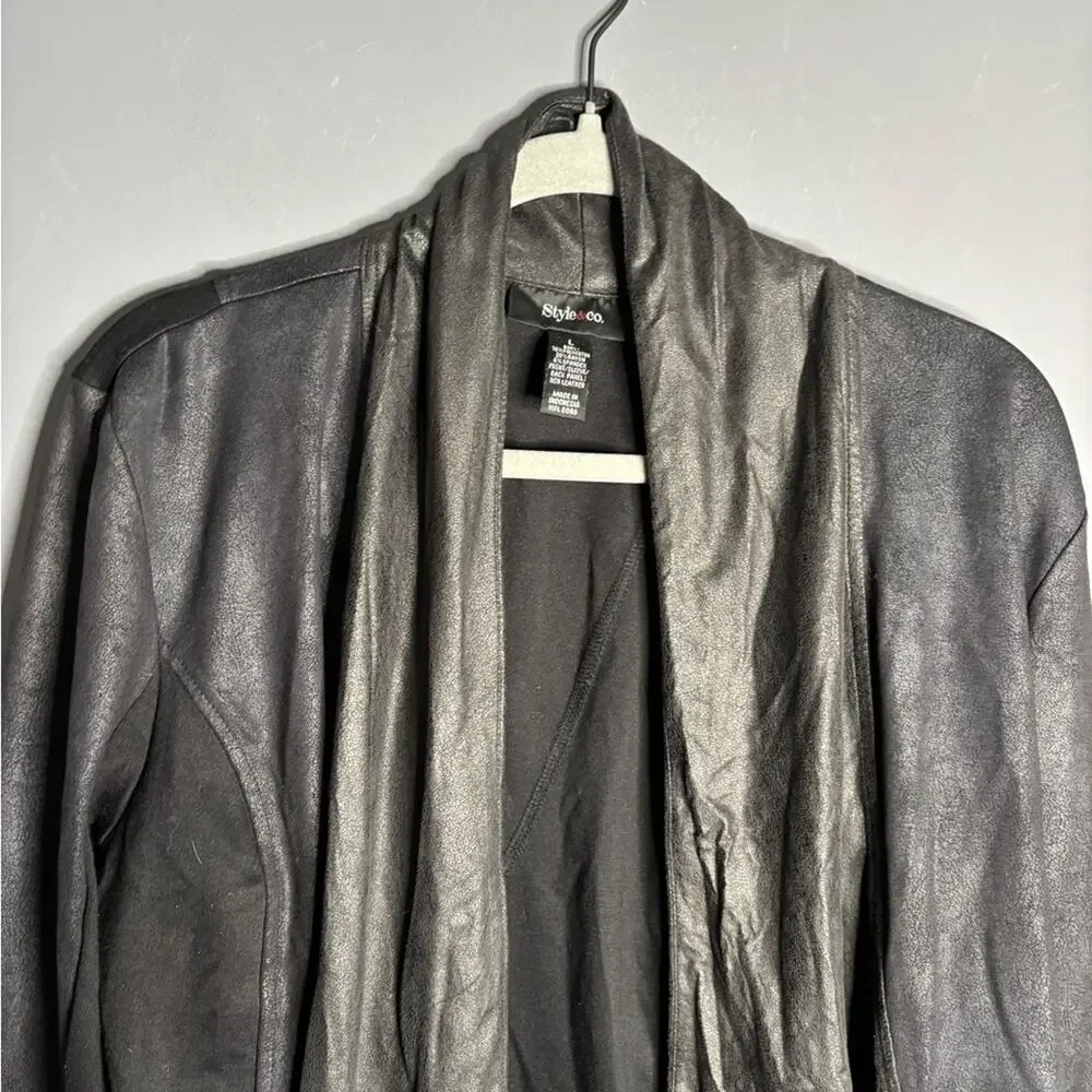 Style & Co Black Drapey Open Front Blazer Large